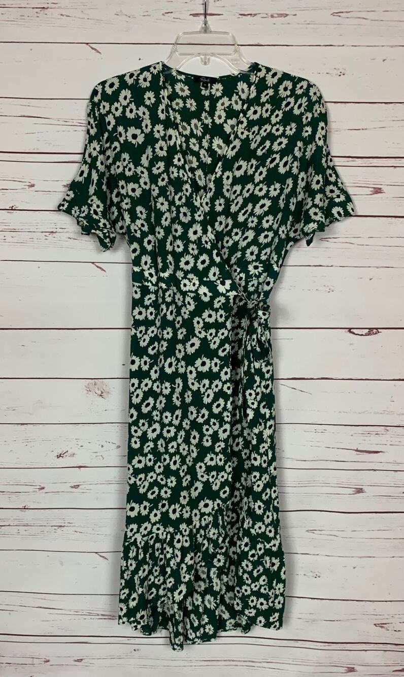 Rails Anthropologie Women's M Medium Green Daisies Floral Florence Wrap Dress